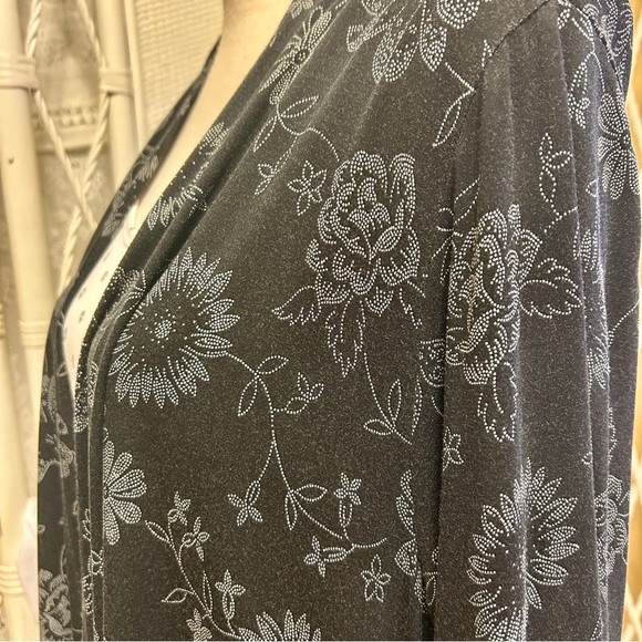 Lands' End Set Black Floral Drapey Kimono Open Front White Tee Top Plus size 1X - Picture 5 of 16